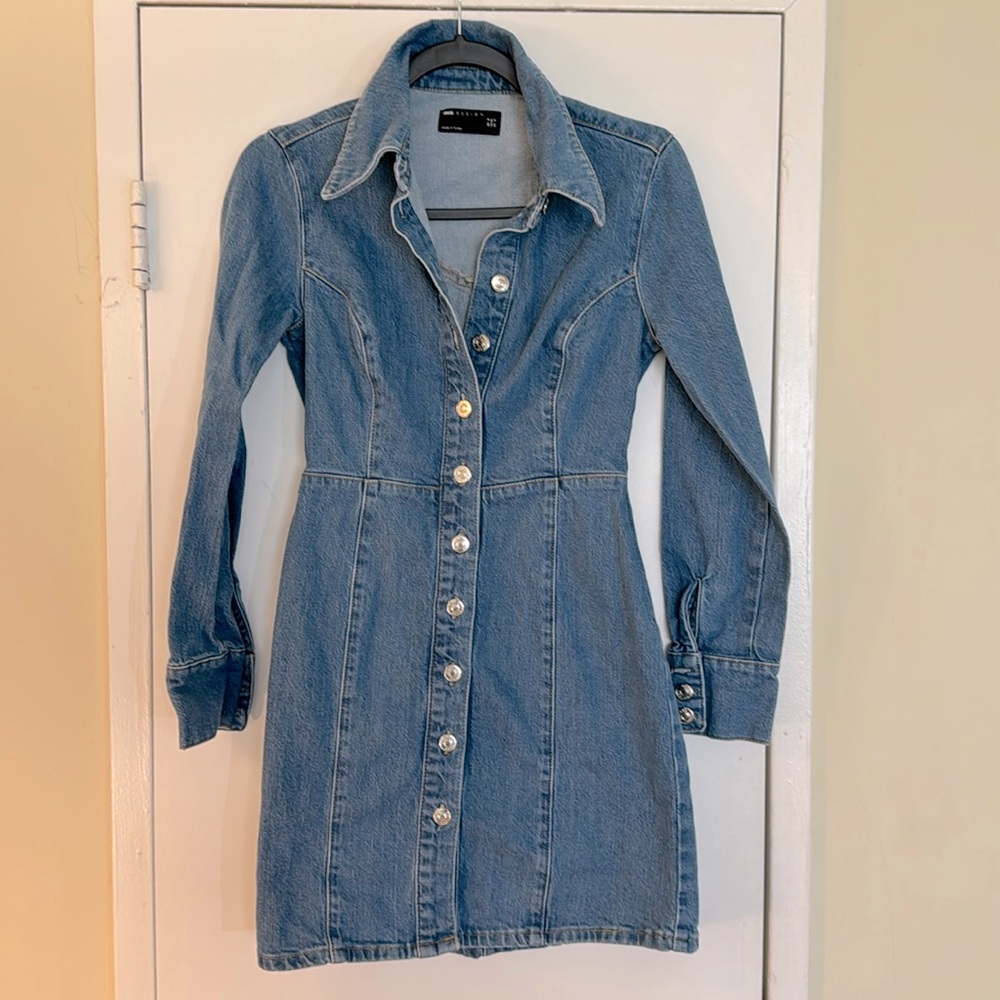 ASOS Design Fitted Denim Shirt Dress - Size 4 US